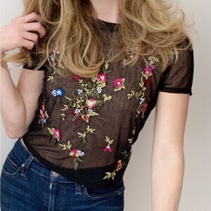 Nanette Lepore Chiffon Black Flower Crop Top XS